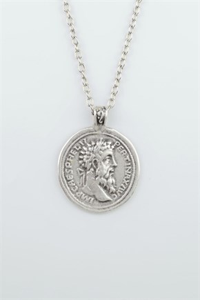 2’li Antik Roma Sikkesi Madalyon Erkek Kadın Kolye Seti 925 Ayar Gümüş Kaplama