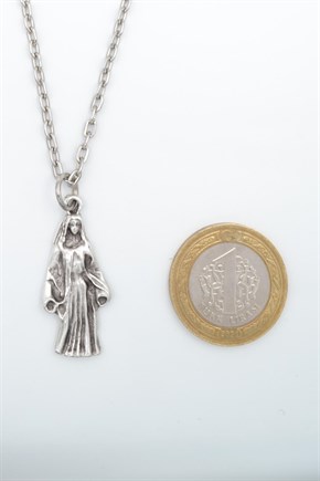 2'li Meryem Ana - Minimal Haç Erkek Kadın Kolye Seti 925 Ayar Gümüş Kaplama