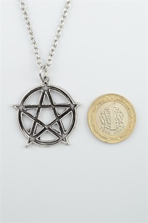 2'li Pentagram Wicca - Barış İşareti Peace Erkek Kadın Kolye Seti 925 Ayar Gümüş Kaplama