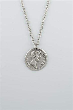 3'lü Antik Roma Sikke Sezar Sikke Madalyon Erkek Kadın Kolye Seti Gümüş Kaplama - 60 cm Zincir