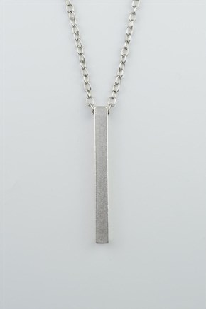3'lü Çubuk Prizma Silindir Çubuk Erkek Kadın Kolye Seti Gümüş Kaplama - 60 cm Zincir