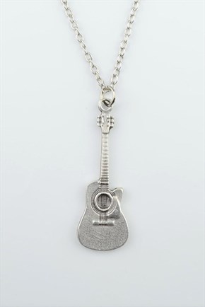 3'lü Klasik Elektron Gitar Kuru Kafa Gitar Erkek Kadın Kolye Seti Gümüş Kaplama - 60 cm Zincir